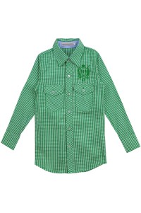 訂製長袖綠色格仔恤衫  自訂繡花LOGO襯衫 雙胸袋設計 格仔恤衫供應商 澳洲 R363